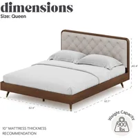 Mid Century Modern Solid Wood Queen Bed Frame Frame with Tufted Headboard, Beds Frames 2