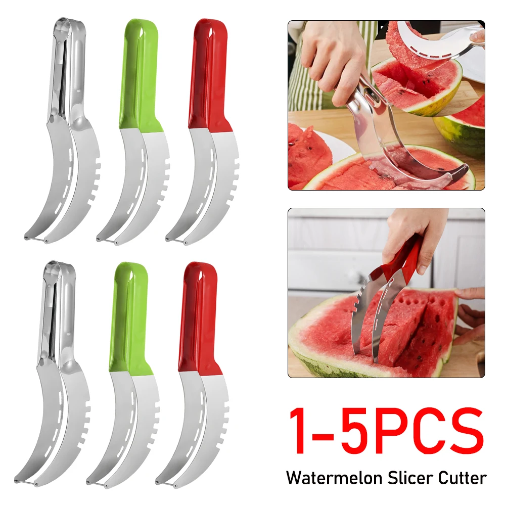 1-5pc Stainless Watermelon Slicer Cutter Non-Slip Handle Melon Fruit Slicer Digger Tool Kitchen Gadgets for Pineapple Cantaloupe 1