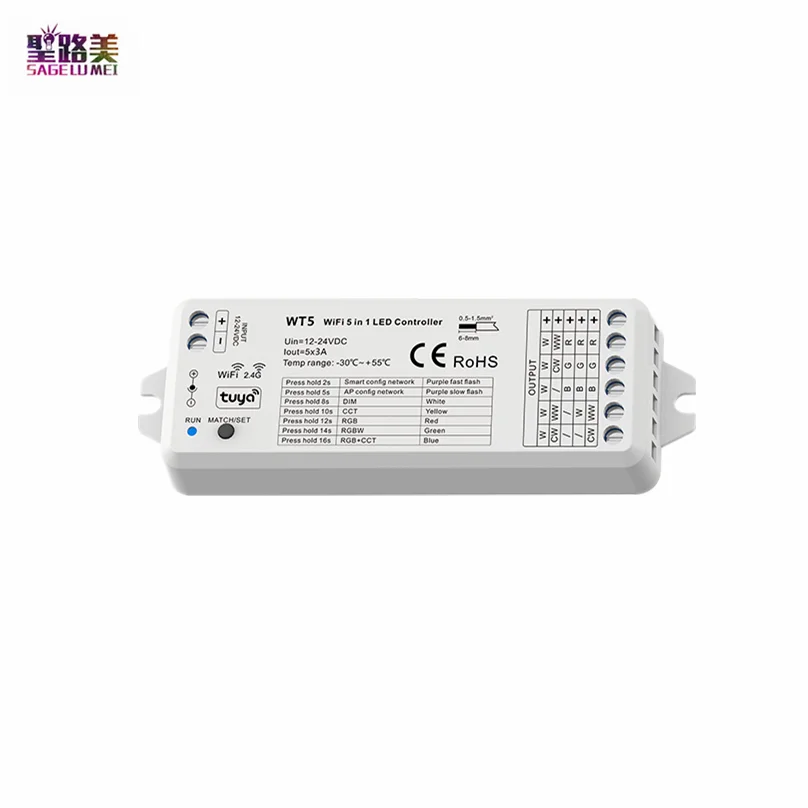 

DC12V-24V WT5 LED Wifi Controller 5 in 1 TUYA Dimmer Smart Life APP 2.4G RF Wireless For CCT RGB RGBW RGBWW RGBCCT Strip Lights