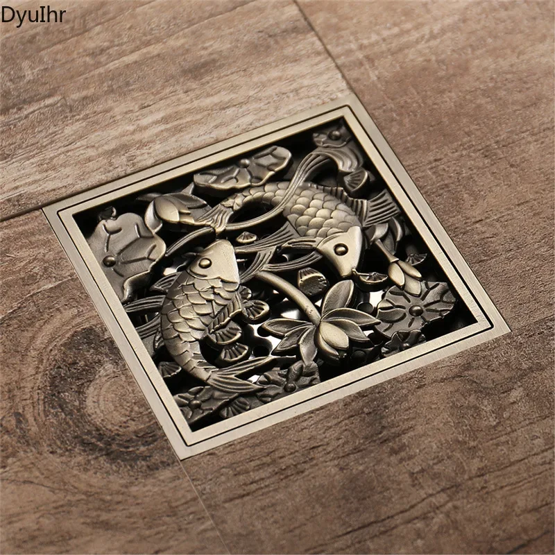 

Bathroom accessories copper floor drain anti-odor and insect-proof large flow bathroom antique bronze floor drain