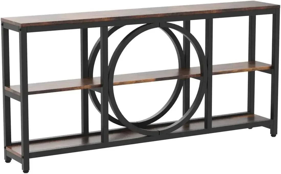 Extra Long Console Table, 70.9 inch Narrow Sofa Tables with 3 Tier Wood Storage Shelves Industrial Metal Frame for Entryway 5