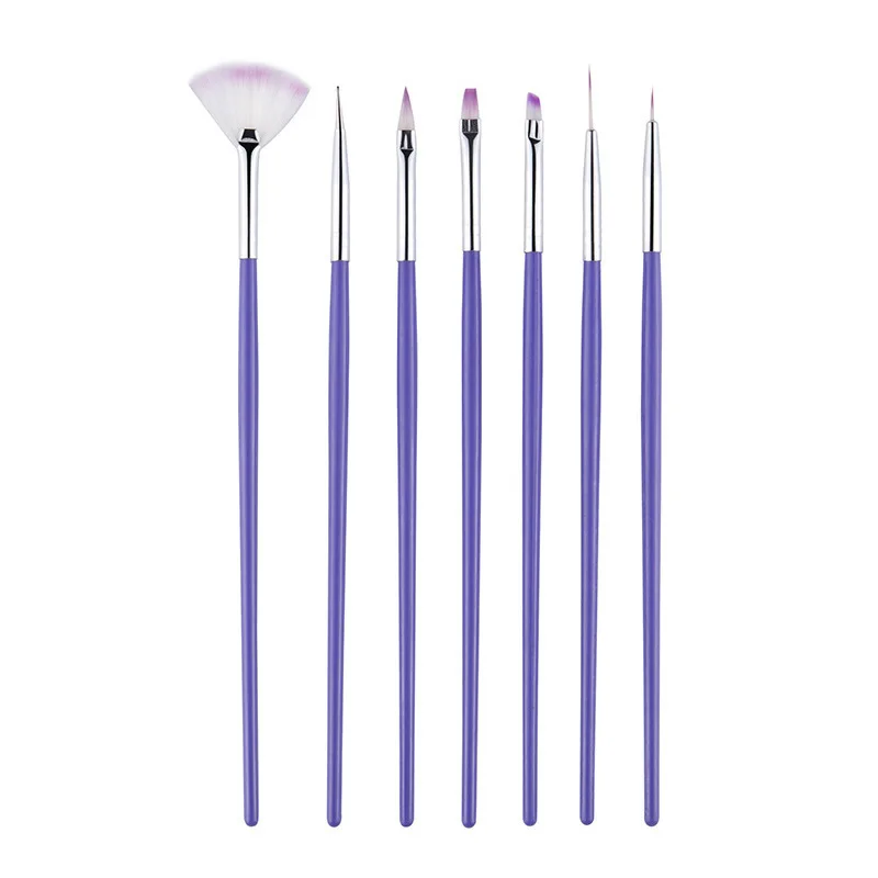7PCS/Set Nail Art Polish Gel UV Tips Brush Dotting Painting Drawing Pen Fan Sector Line Builder Decoration Manicure Makeup Tools
