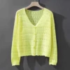 White Hollow out Knitted Cardigan Women's Thin Ice Silk awl Outer with ter Skirt Air Conditioner irt Top