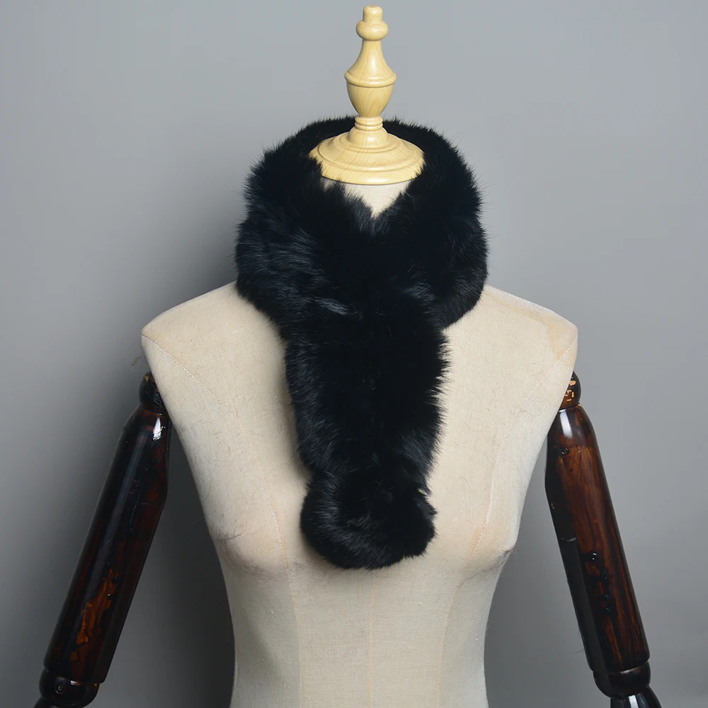 2025 New Women Winter Warm Real Rabbit Fur Scarf With Ball Casual Thick Female Fashion Genuine Fur Scarves Ladies Neck Warmer 2