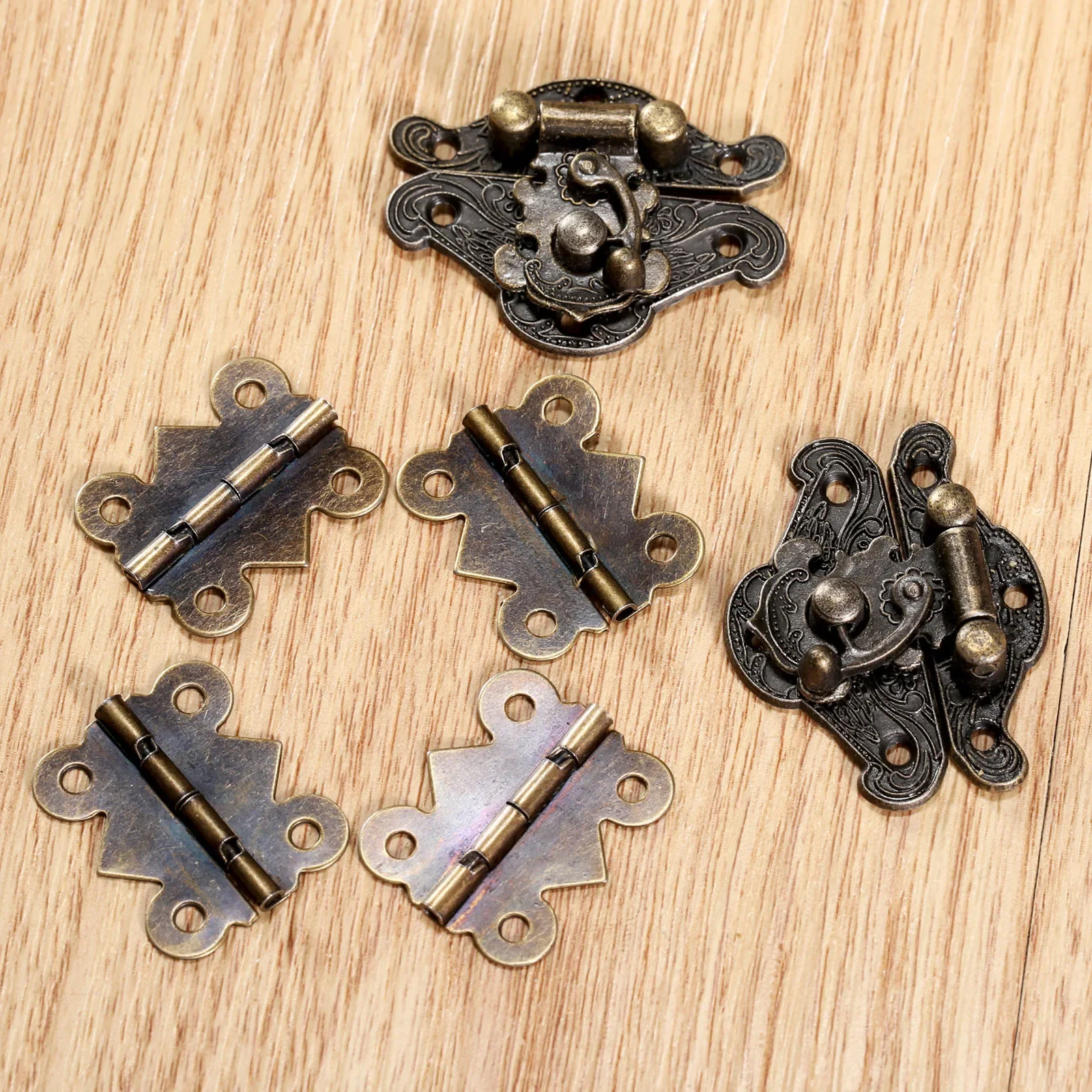 Vintage Antique Bronze Jewelry Wooden Box Case Toggle Hasp Latch with Cabinet Hinges Furniture Accessories Hardware 6Pcs/set jewelry box cabinet door hinges furniture hardware toggle latches jewelry box hasps decorative latches
