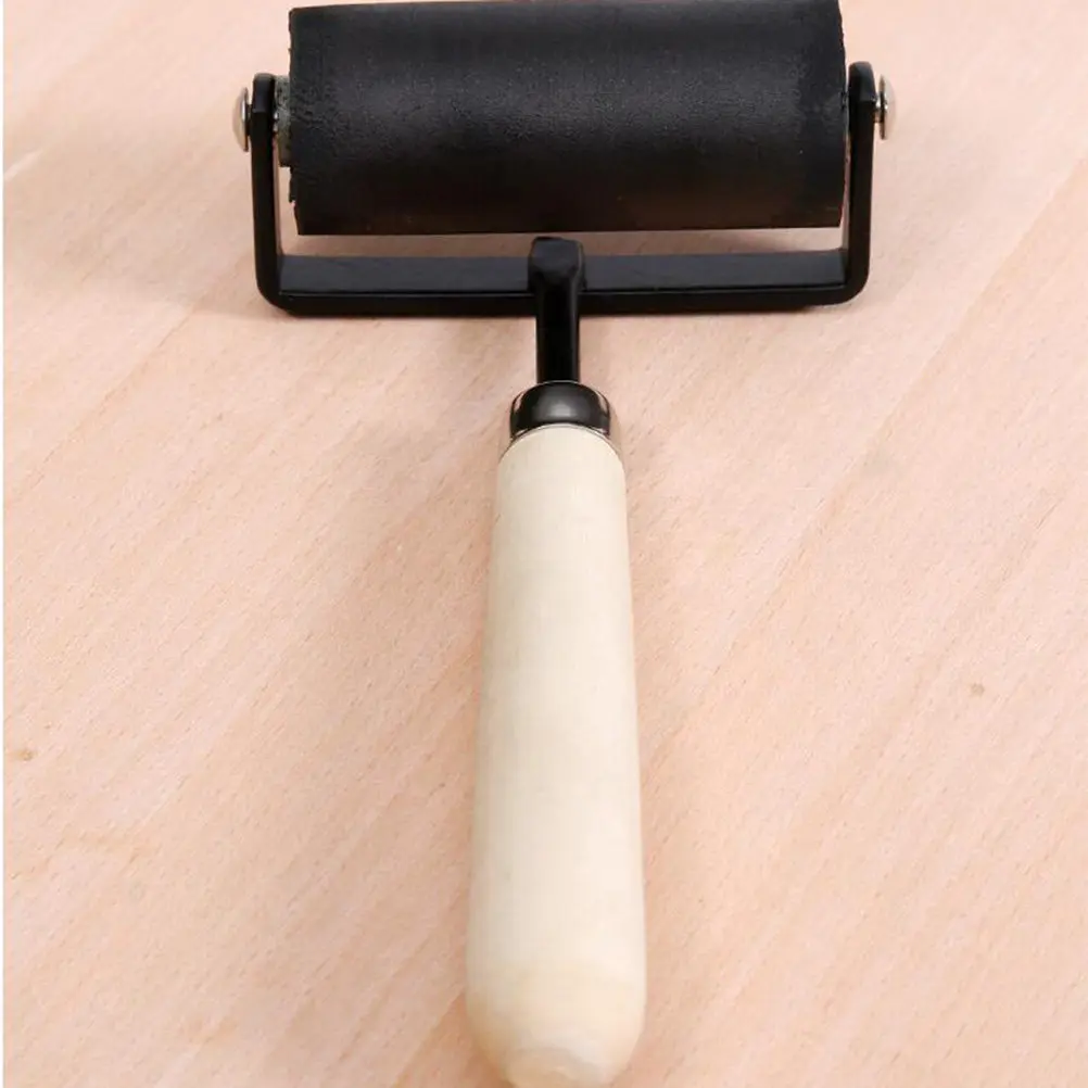 2Pcs 고무 잉크 롤러 경량 간편 그립 나무 손잡이 부드러운 인쇄 스탬핑 조각 블록 잉크 도구 청소 가능
