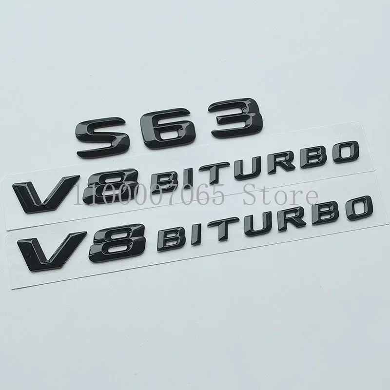 2015 Nero Lucido Sharp 3D Lettere S63 V8 Biturbo Top Abs Emblema Per Mercedes Benz Amg Car Fender Trunk Targhetta Logo Sticker
