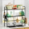 2tier Large over the Sink Drying Rack Kitchen Utensils cutting board Sponge detergent storage shelf Anti rust Black White 1