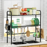 2tier Large over the Sink Drying Rack Kitchen Utensils cutting board Sponge detergent storage shelf Anti rust Black White 1