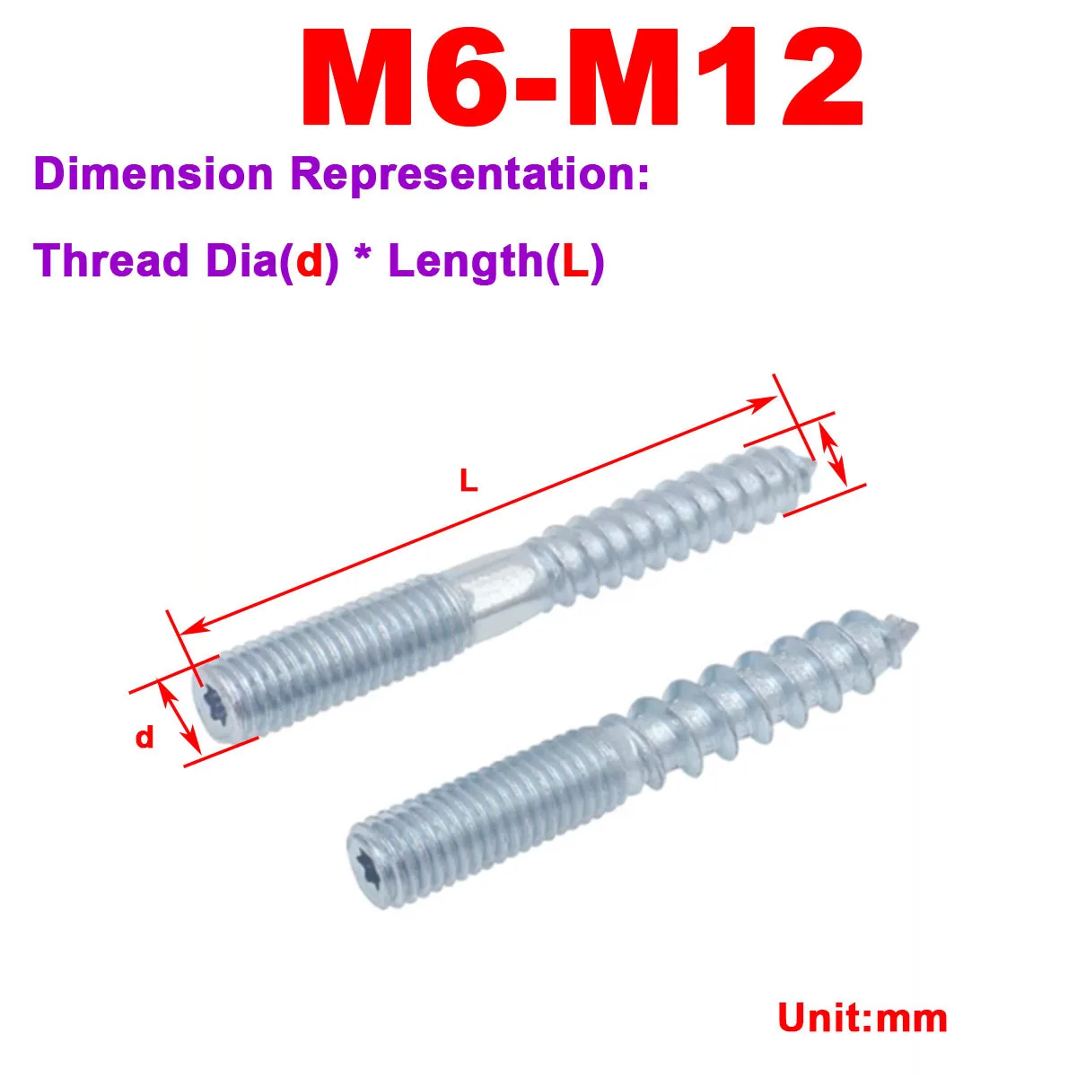Carbon Steel Plum Blossom Headless Double Head Pointed Tail Self-Tapping Screw M6M8M10M12