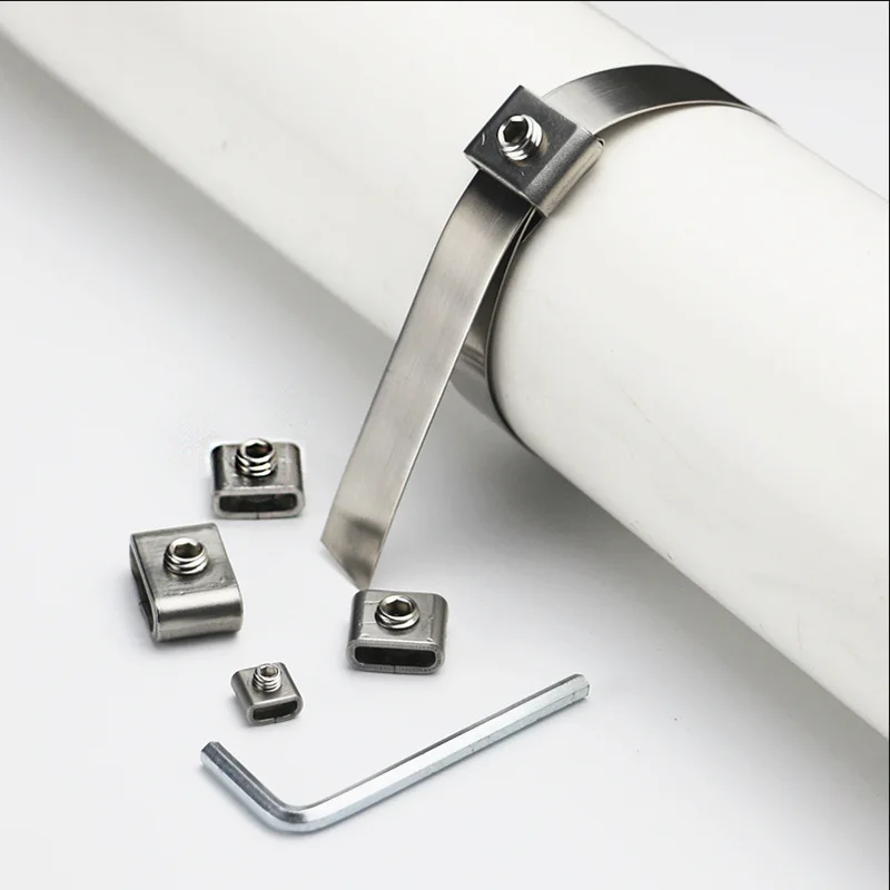 Description Picture 5 of item100PCS 6.4/10/12/16/19mm Stainless Steel Cable Ties Self-Locking Pipe Clip Buckle Connector Tube Packing Industrial Pipeline