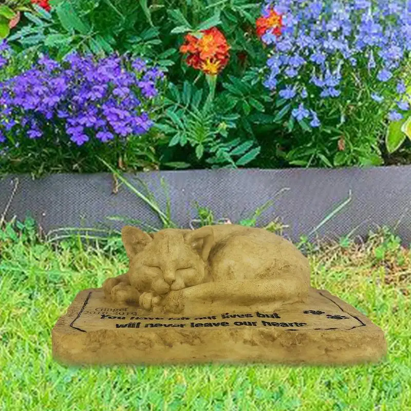 Pet Memorial Stone Waterproof Cute Sleeping Cat Grave Markers Memorial Stones Resin Cat Tombstone For Backyard Patio Lawn Garden