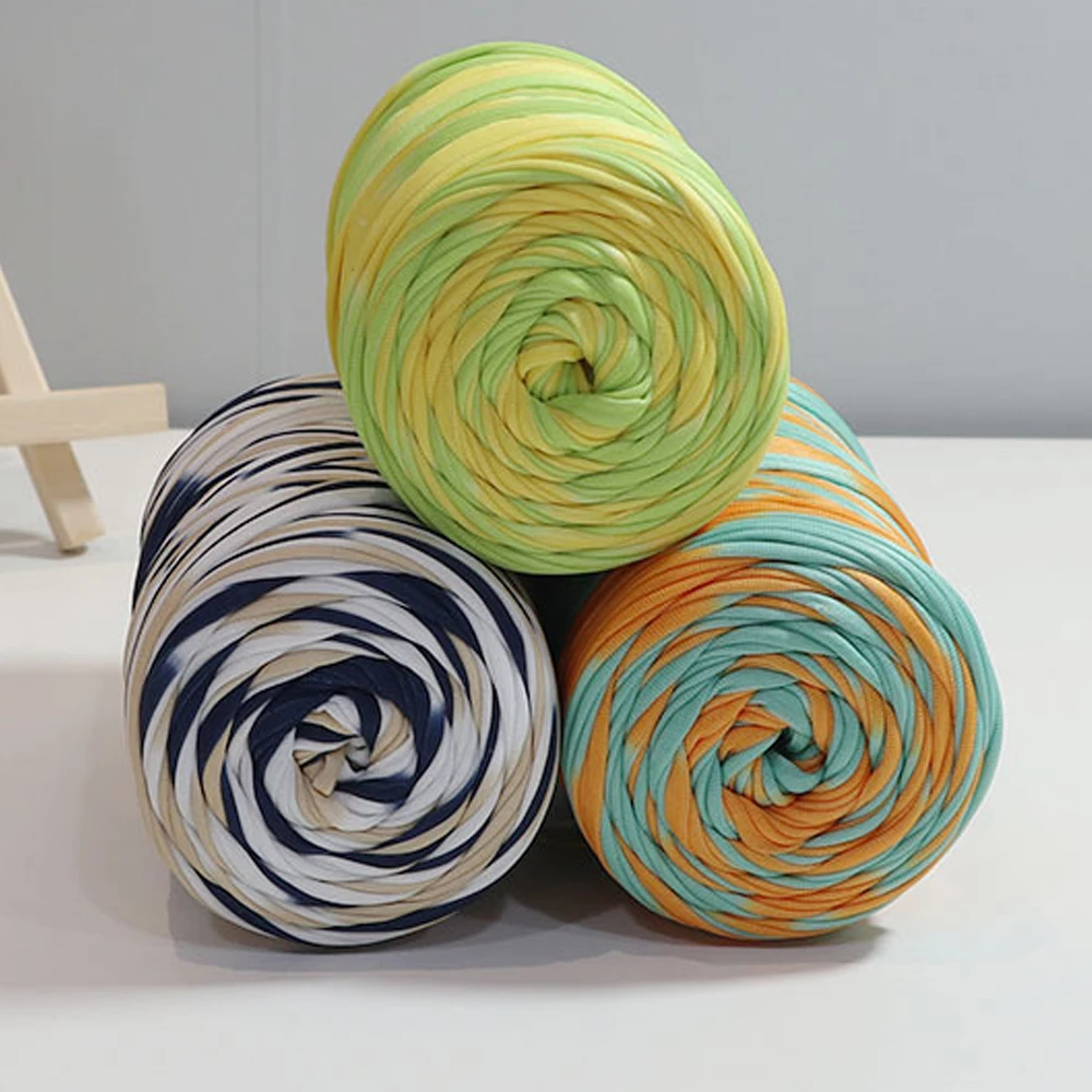 300g T-shirt Cotton Yarn For Knitting DIY Soft Wool Crochet Bag Blanket Cord Section Dyed Rainbow Weaving Thread Puffy 150 Meter 5