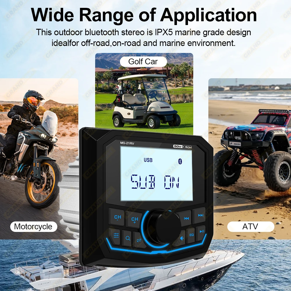 Marine Radio Boat Stereo FM AM Digital Media Audio Player Bluetooth IPX5 Waterproof For Yacht ATV UTV Golf Cart Motorcycle