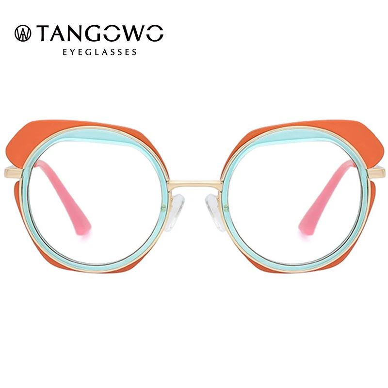 

TANGOWO FashionTwo-color Frame Round Anti-blue Light Glasses Frame Optical Myopia Eyewear TR90 Flat Mirror Female 95390