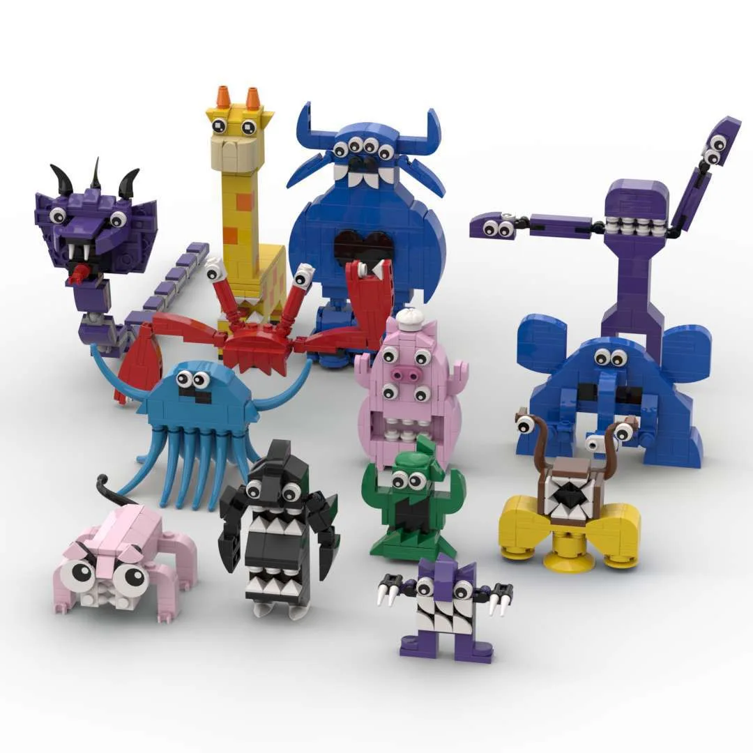 Moc Gobricks Garten Of Banban Brick Game Pink Cat Blue Elephant Monster Model Building Blocks Regalo Di Compleanno Per Bambini