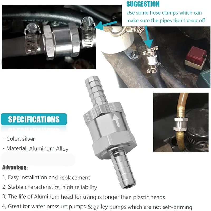 Fuel Non Return Check Valve 6/8/10/12mm Aluminium Alloy Petrol Diesel Water Fuel Line One Way for Peugeot Renault