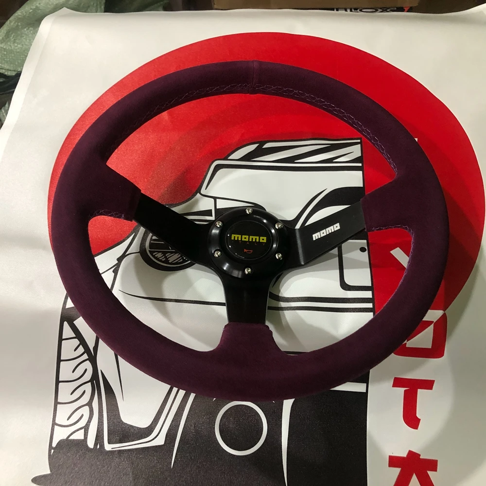 

New Universal 14Inch Drift MOMO Steering Wheel Racing Rally Claret JDM Suede Leather Steering Wheel Volantes For Honda Toyota