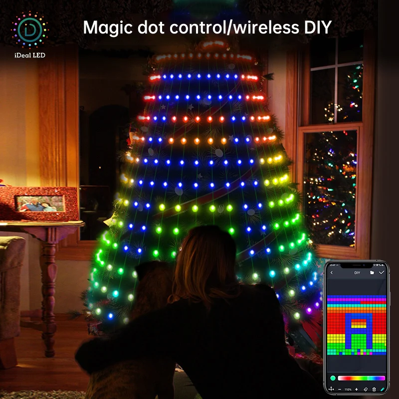 스마트 크리스마스 트리 조명 앱 DIY 텍스트 사진 음악 리듬 LED RGB 스트링 조명, 블루투스 제어 LED 크리스마스 조명