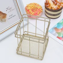 

Nordic Style Hollow out Pen Holder Metal Makeup Brush Container Desktop Stationery Organizer for Home Office School (Square,