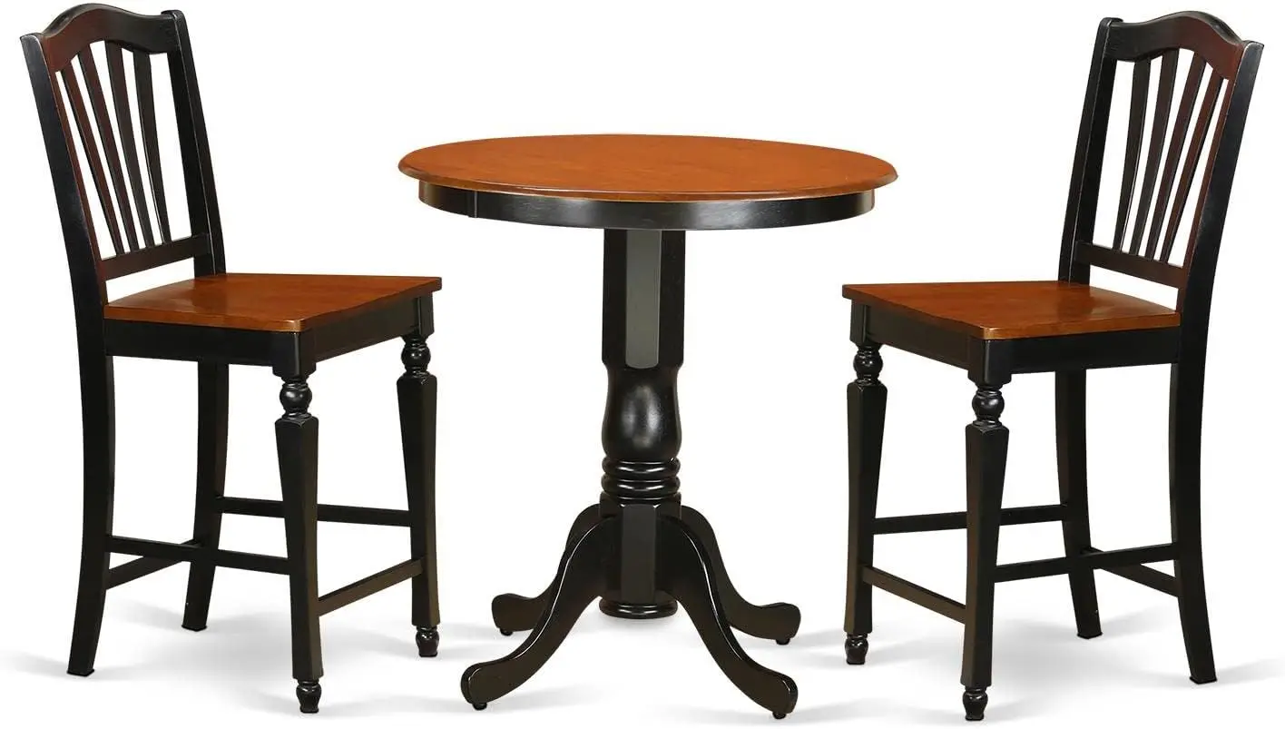 

JACH3-BLK-W 3 шт., кухонный стол высотой, обеденный стол, в комплекте Круглый паб с подставкой и 2 Стульями для столовой