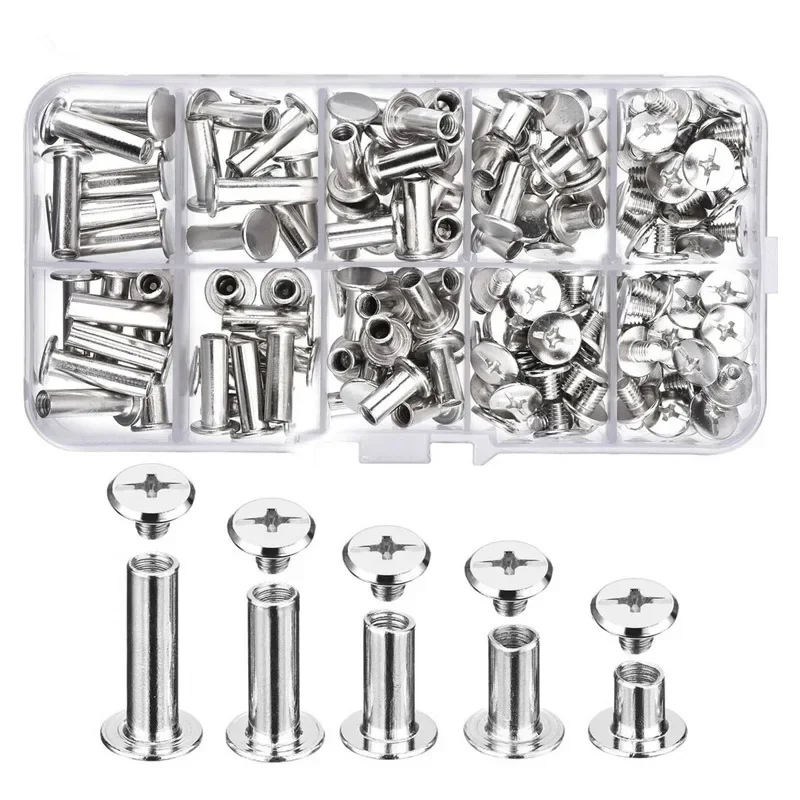 80Pcs M5 6/10/12/15/18mm Snap Rivet Bolts and Nuts Books Butt Screw Photo Album Binding Screw