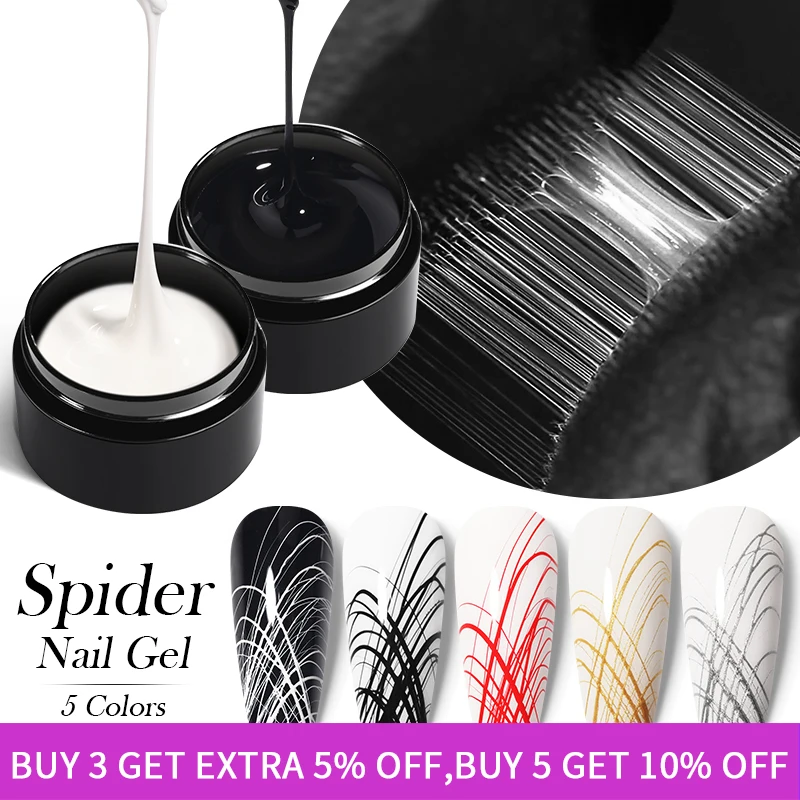 

BORN PRETTY Wire Drawing Gel Nail Polish Black White Spider Web Gel Nail Art Design Painting Liner Glue Gel Reflective Top Coat