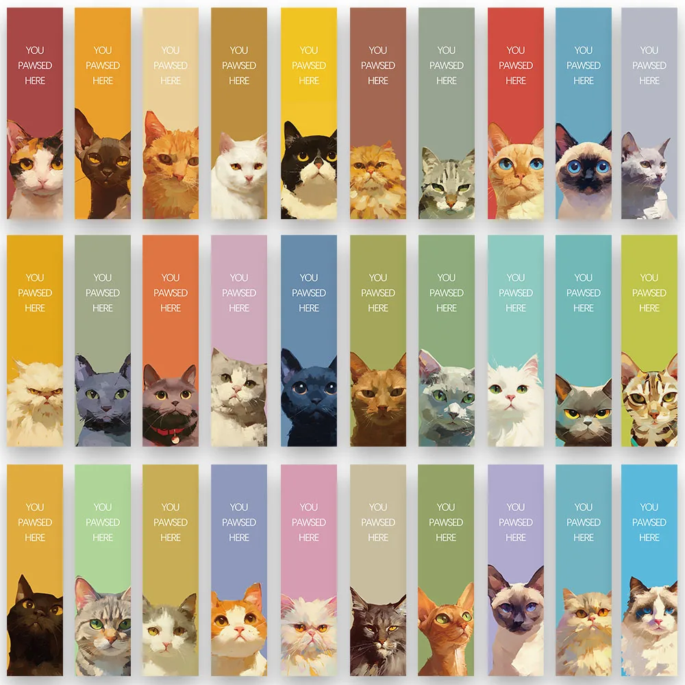 Funny Cartoon Animal Pet Cats Aesthetic Paper Bookmarks 30pcs For Library Office Book Journal Page Marker Students Readers Gift