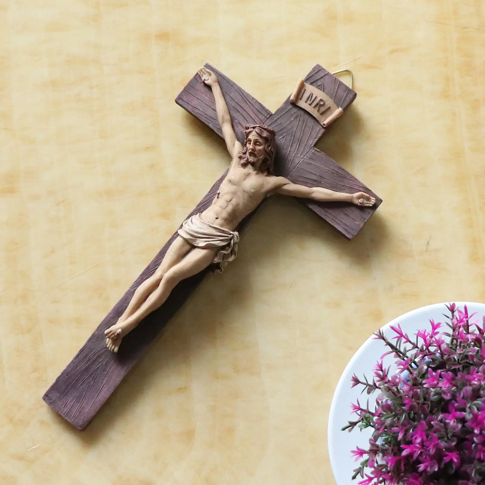 Religious Jesus Cross Crucifix Statue Saint Catholic Figurine Crafts Wall Hanging Sculpture for Home Living Room Decors