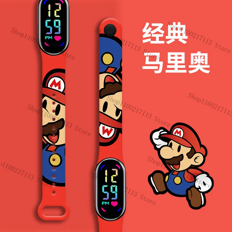 Super Mario kids Watches Anime figure cute Luigi Luminous Bracelet Watch LED Touch Waterproof Sports boys girls toys watch gifts 2