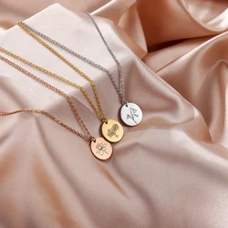 Skyrim Birth Flower Pendant Necklace Women Stainless Steel Flora Gladiolus Poppy Peony Rose Daisy Necklace Personalized Jewelry