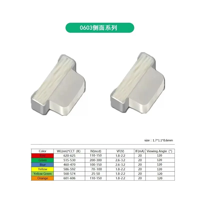 100pcs 측면 발광 다이오드 1204 0602 0802 020 335 315SMD LED 노란색-녹색 녹색 흰색 빨간색 파란색 노란색 주황색 측면 발광