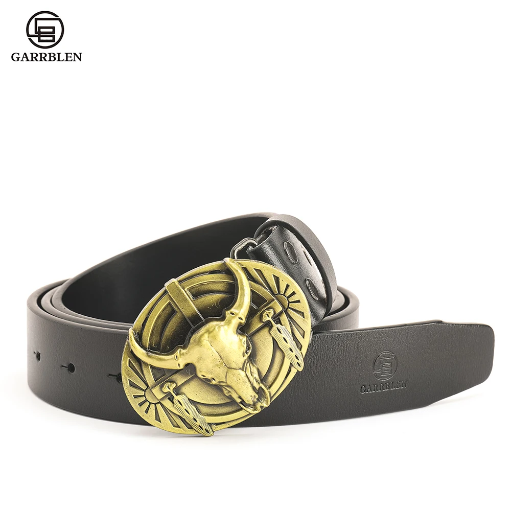 Men Leather Belts Classic Vintage Genuine Waistband Pin Buckle Strap Men's Belt Garrblen Luxury Brand Designer