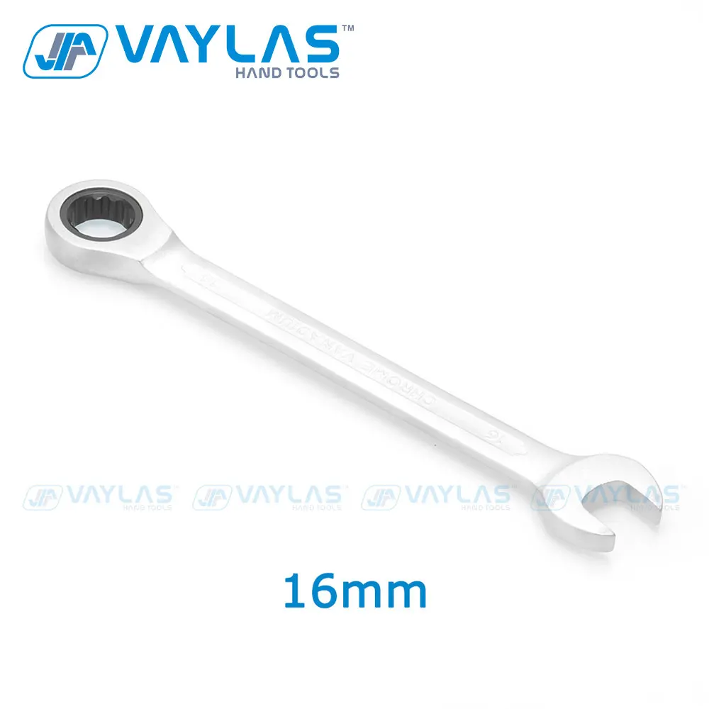 

VAYLAS 16mm Dull Polished Combination Wrench Fixed Head Ratchet 72T and Open End High Torque Spanner Repair Hand Tool