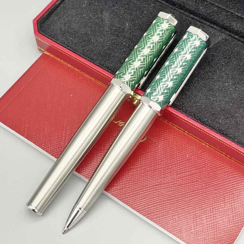 

LAN CT Rollerball Ballpoint Pen Green Square-Line Pattern Silver Trim With Serial Number Writing Smooth