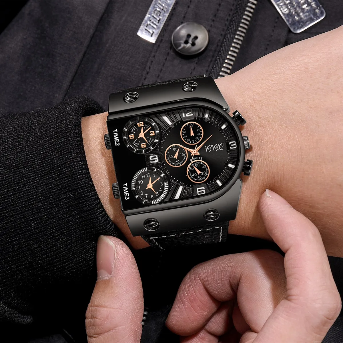 Fashion Big Dial Men's Quartz Watch Casual Leather Band Male Sports Watches 2