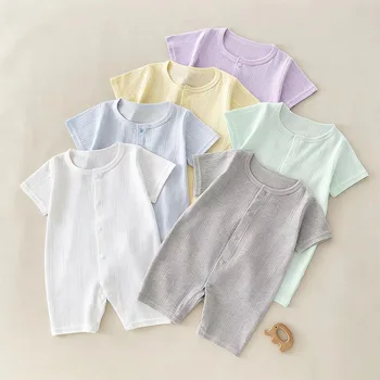 0-12M Summer Baby Newborn Bodysuit Cute Solid Color O-neck One Piece Clothing for Toddler Boys Girls Soft Cotton Romper Daily