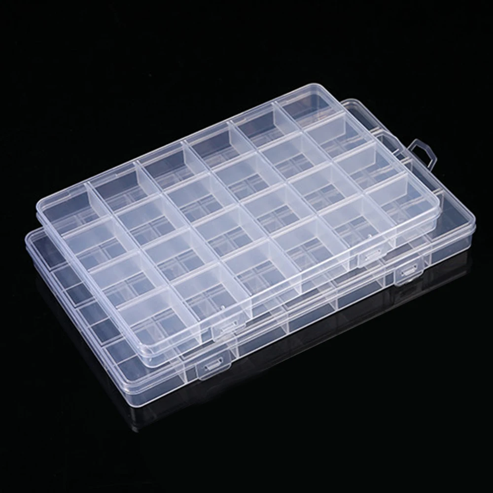 Description Picture 6 of item24/28 Grids Plastic Storage Box Beaded Material Storage Box Transparent Women Jewelry Protevtive Case Practical Display Box