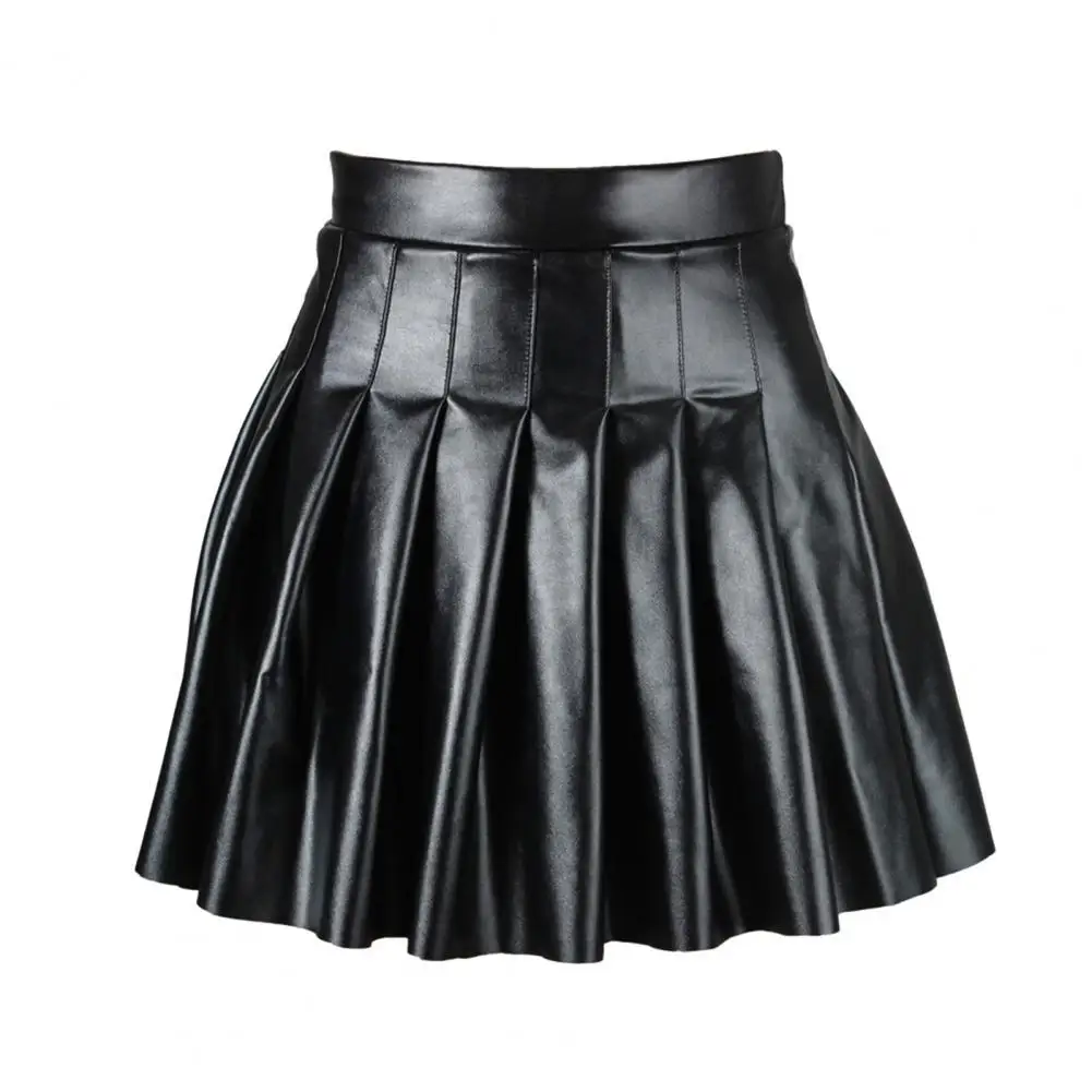 

Loose Hem Skirt Stylish Women's Faux Leather Pleated Skirt High Waist A-line Design Loose Hem for Clubwear Parties Dance Above