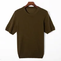 Summer new pure wool knitted short-sleeved men's thin solid color O-neck loose breathable trend sweater 1