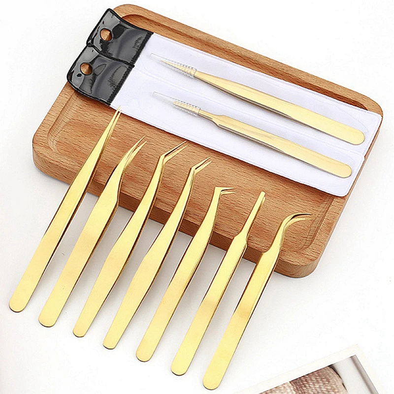 

1 PC Gold Eyelashes Tweezers Stainless Steel Superhard Tweezers High Precision Anti-static Tweezers For Eyelash Extensions Nails