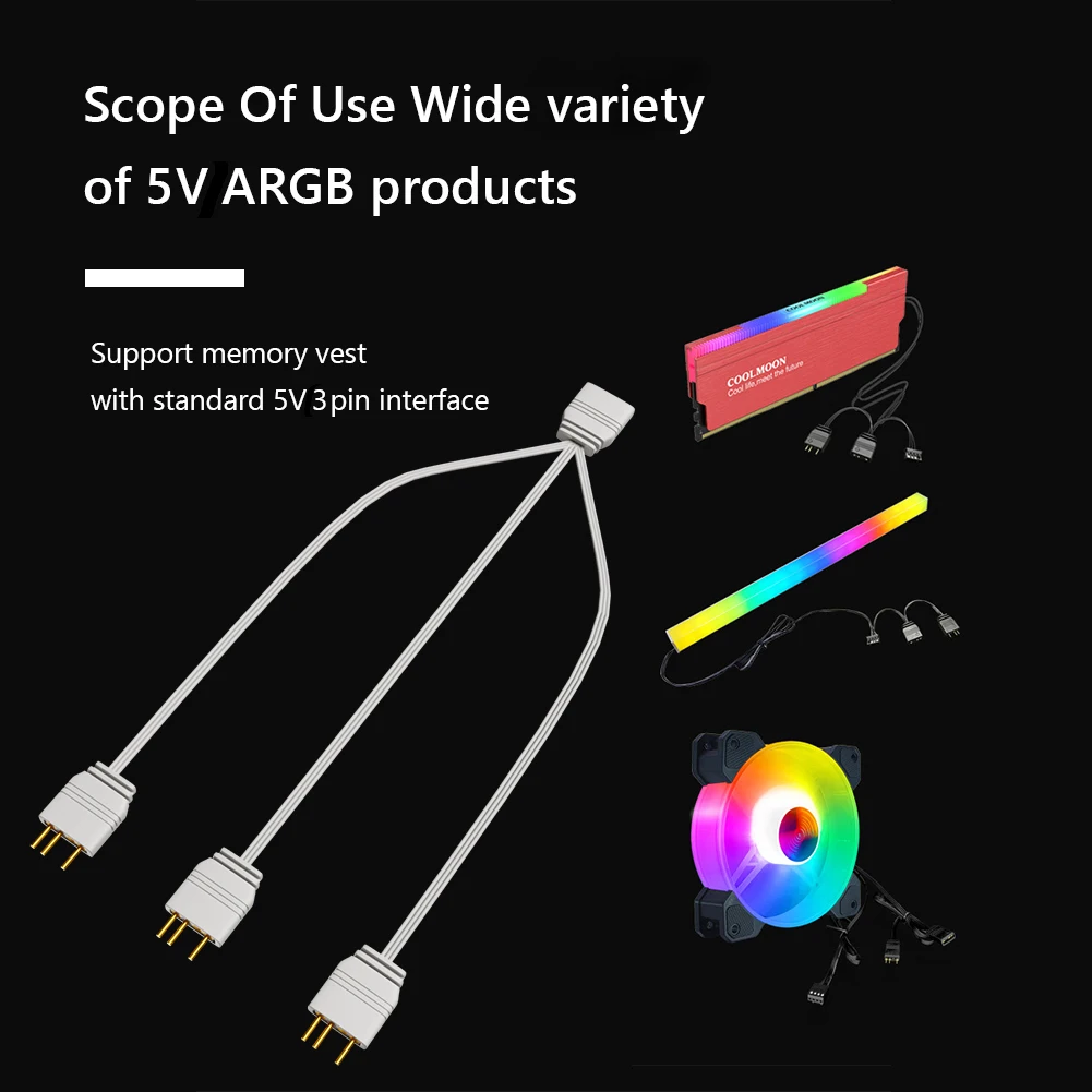 데스크탑 PC 라이트 스트립 팬용 보호 캡이 있는 ARGB 연장 케이블, 범용 ARGB 스플리터, 5V, 3 핀, 1-4, 33.5cm 메인보드