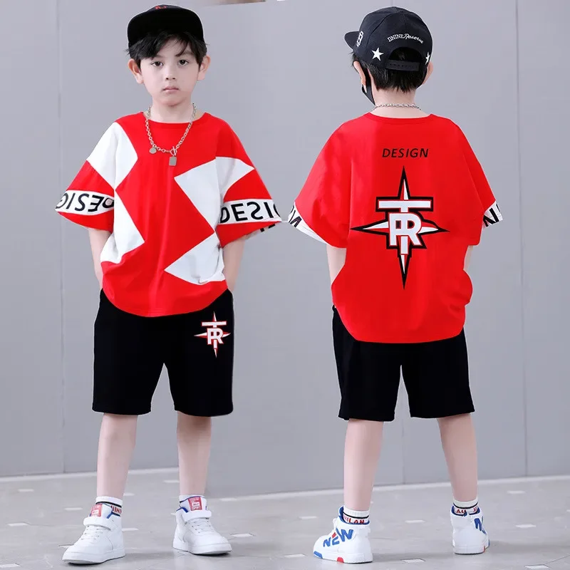 Summer Boys Clothing Sets Loose Children Tracksuit Casual Kids Short Sleeve Sports Suits New Color Matching Boys Clothes
