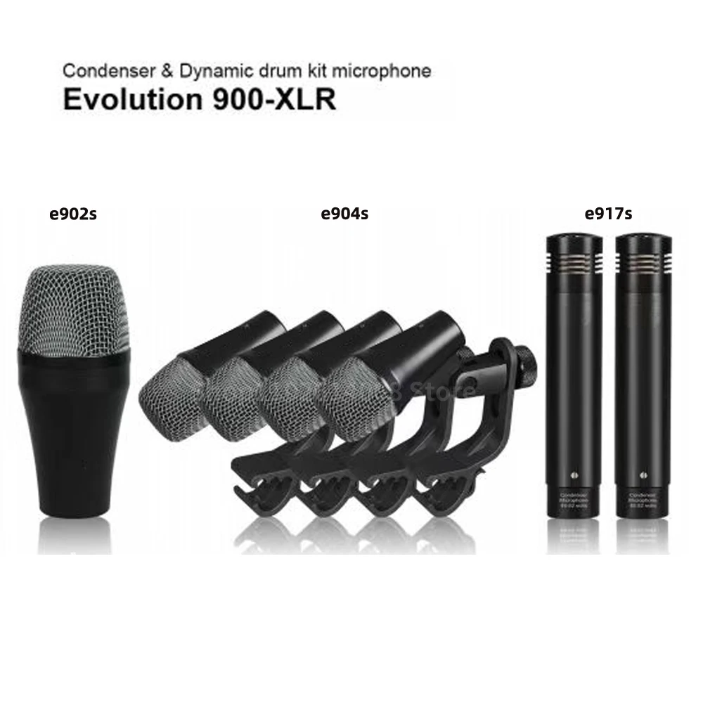 

E900 7-piece Microphone E902S E904S E917S Wired Dynamic Drum Mic Kick Bass, Tom/Snare&Instrument Microphone kit
