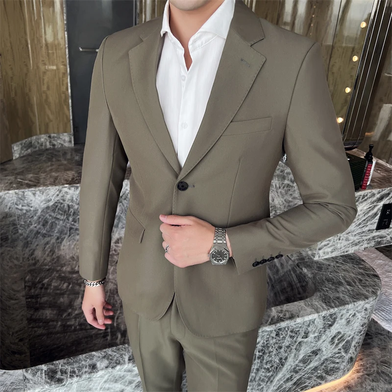 

2023Trousers boutique high-end (suit + trousers) men fashion slim slim light mature style men's wear plankton handsome two sets