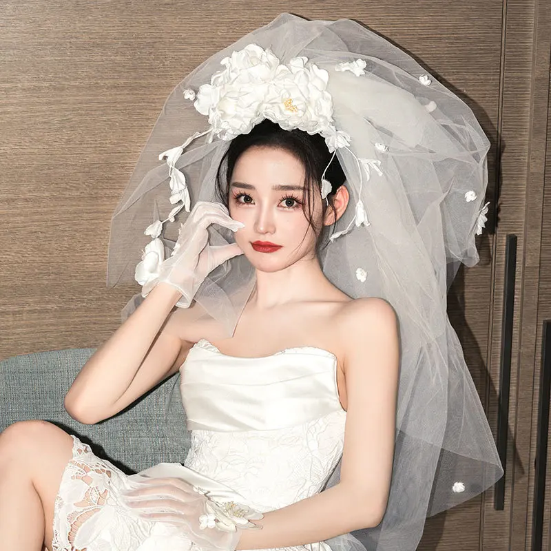 신부 꽃 베일 심플하고 아름다운 공주 웨딩 헤어 액세서리