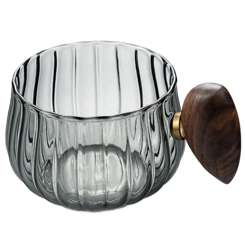 Stripe Heat-resistant High Boron Silicon Glass Coffee Mug With Wooden Handle Ice American Latte Cup Breakfast Milk Tea Cup