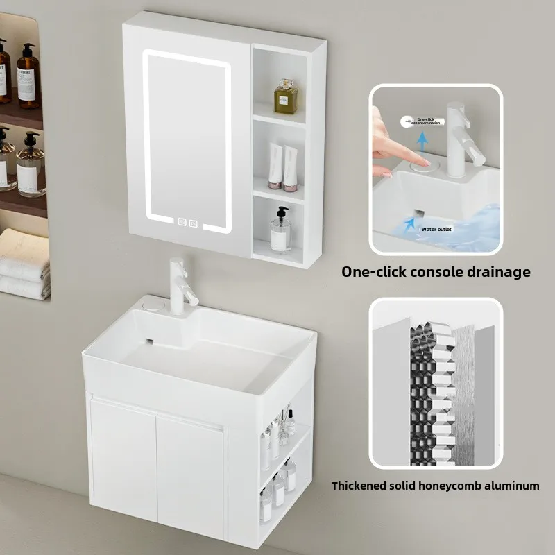 Honeycomb aluminum small apartment side open storage bathroom cabinet combination ceramic wash basin cabinet washbasin washbasin