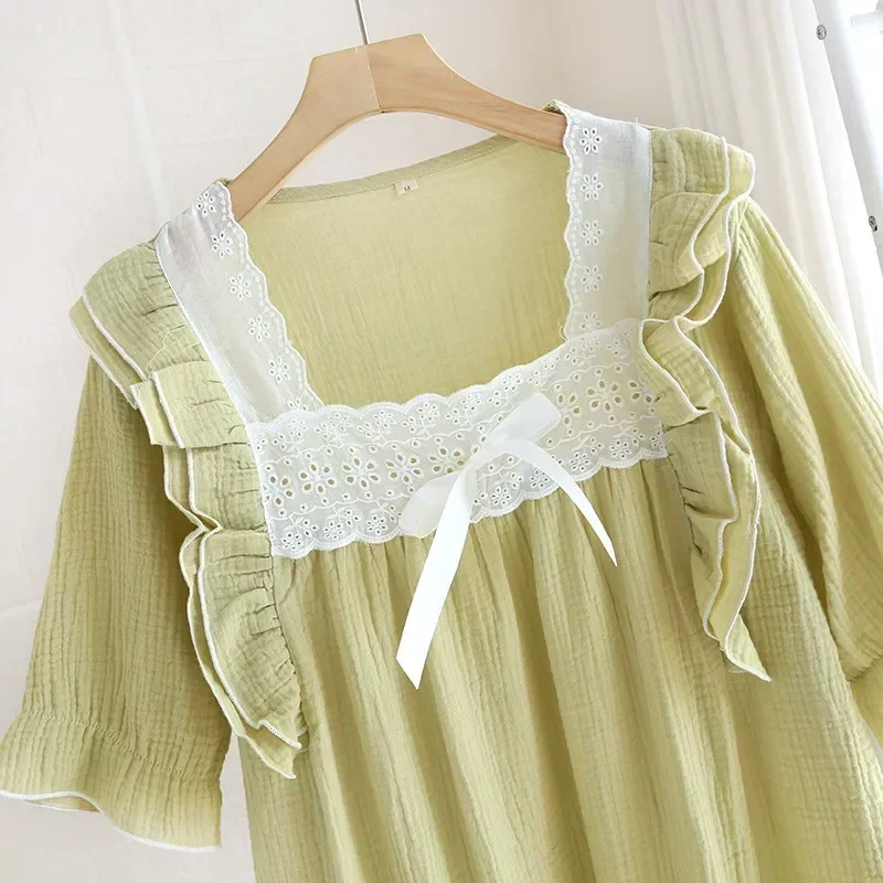 

Ночная рубашка в стиле принцессы, Милая Короткая Женская сорочка, Милая Кружевная Хлопковая пижама с каймой, ночная сорочка, лето