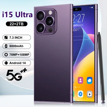 i15 Ultra Original Android 14 Mobile Phones 7.3 Inch Unlocked SmartPhone 78+108MP Camera Dual Sim 22GB+2TB 8000mAh 5G Celular 1